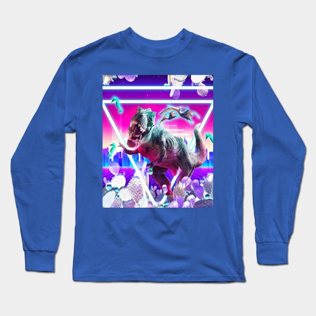 Dinosaur Rave Raving T-Rex Long Sleeve T-Shirt by Random Galaxy